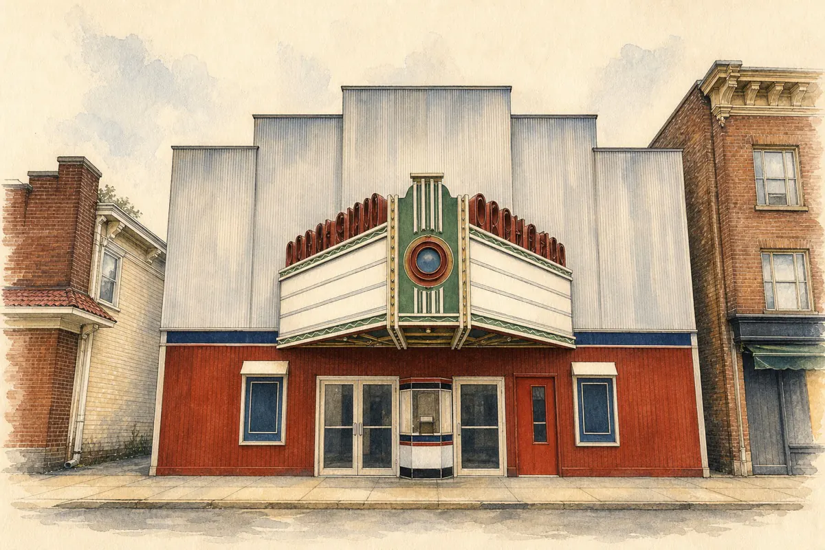 Painted WMR portrait of the historic Orpheum Theater facade in Saugerties